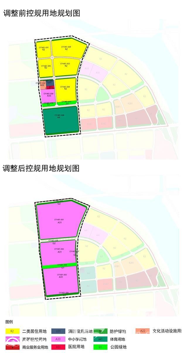 調(diào)整為高等院校用地 城陽這一片區(qū)部分地塊控規(guī)調(diào)整批前公示